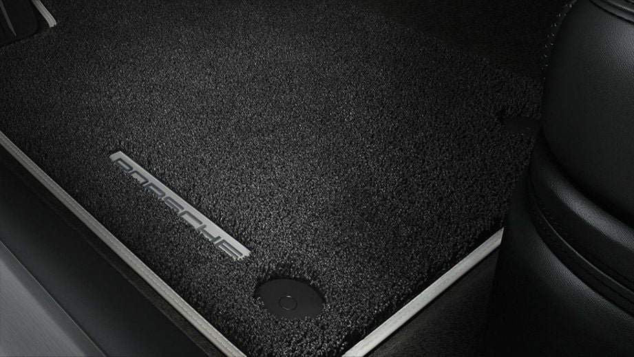 Floor mat close-up of a Porsche Taycan