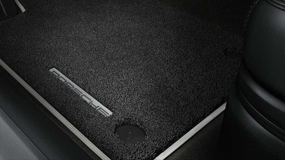 Floor mat close-up of a Porsche Taycan