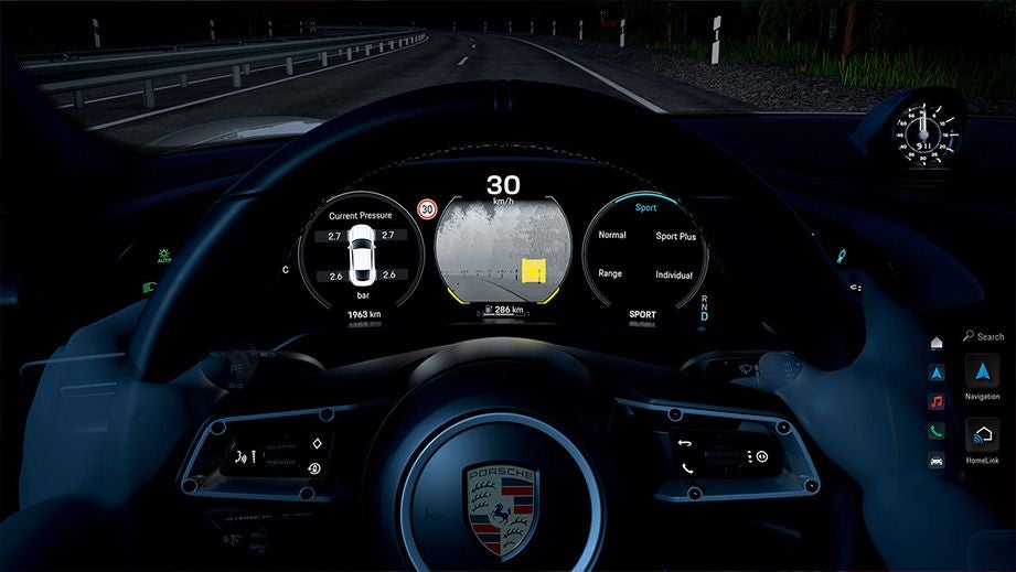 interior dashboard view of a Porsche Taycan