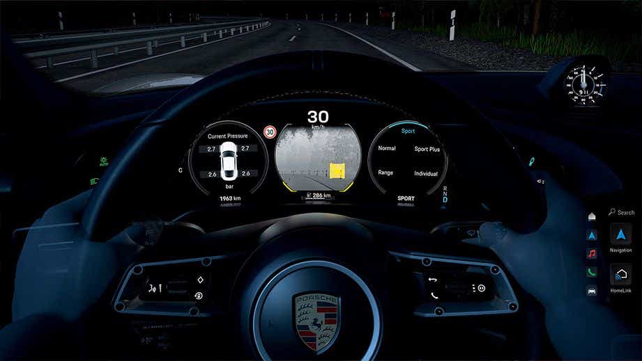 interior dashboard view of a Porsche Taycan