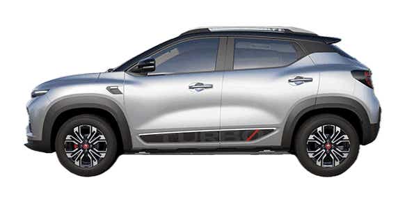 side view of a Moon Light Silver Renault Kiger 2023-2024