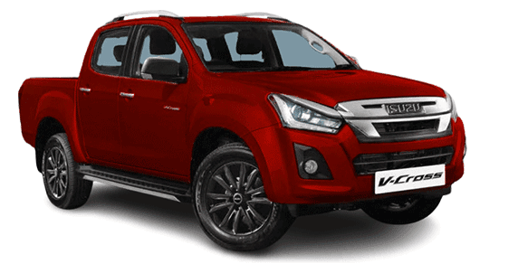 front three-quarter of a Red Spinal Mica Isuzu V-Cross