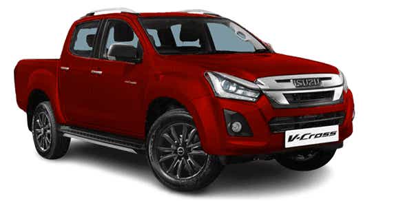 front three-quarter of a Red Spinal Mica Isuzu V-Cross
