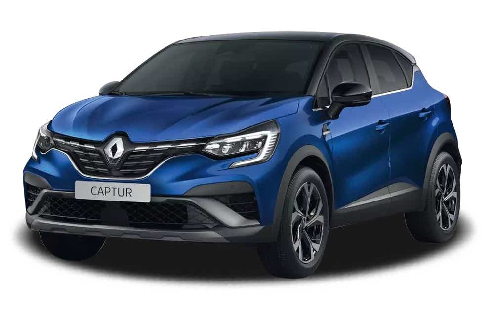 front three-quarter view of a Electric Blue Renault Captur