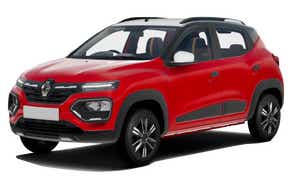 front three-quarter view of a Fiery Red Renault KWID