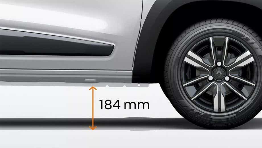 side profile showing ground clearance detail of a Renault KWID