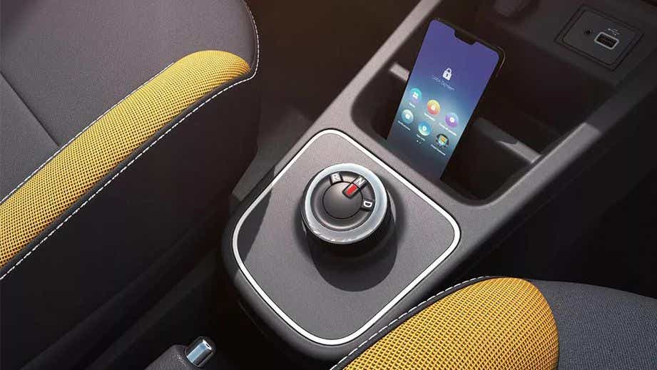 Center console and seat trim of a Renault KWID