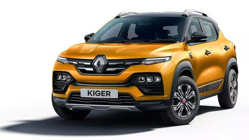 front three-quarter view of a Renault Kiger 2023-2024