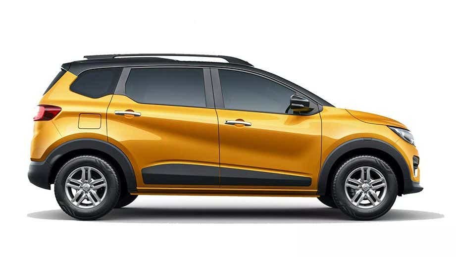side view of a Metal Mustard Renault Triber 2019-2024