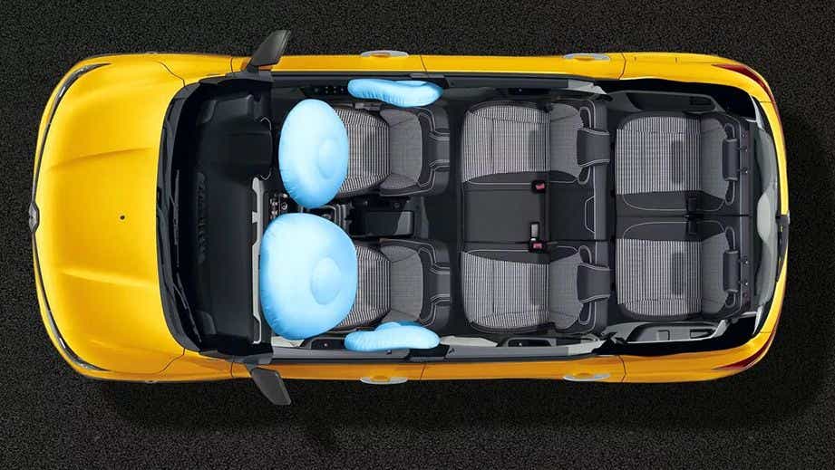 top view of a Renault Triber 2019-2024 showing interior and airbags