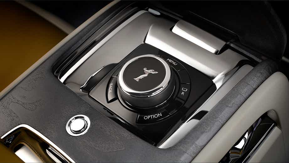 close-up of center console controller in a Rolls-Royce Cullinan Series II