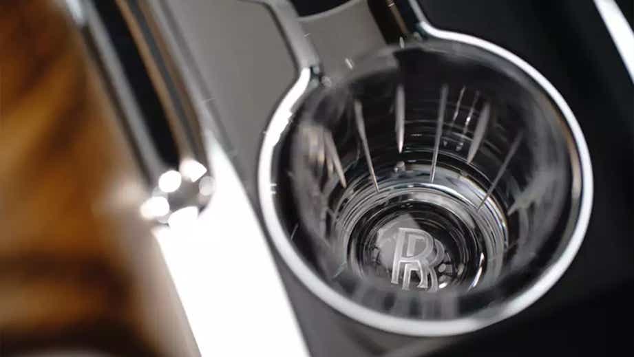 close-up of a cupholder in a Rolls-Royce Cullinan