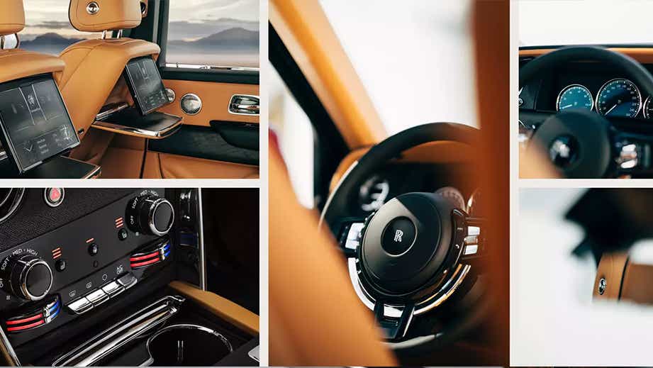 Interior details and steering wheel of a Rolls-Royce Cullinan