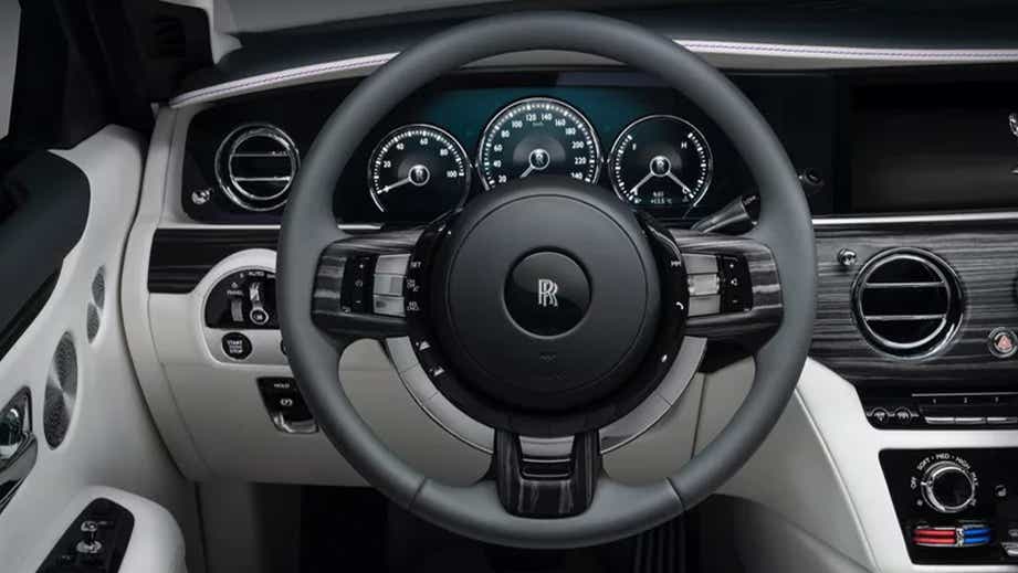 steering wheel and dashboard of a Rolls-Royce Ghost