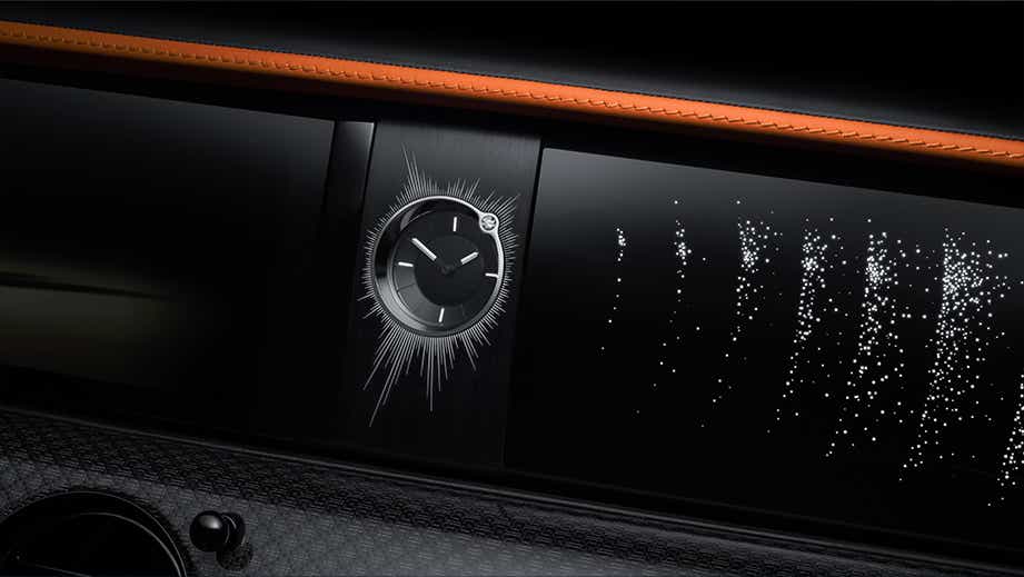 dashboard clock close-up of a Rolls-Royce Ghost