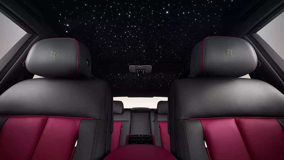interior front seats and starlight headliner of a Rolls-Royce Phantom