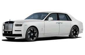 front three-quarter view of a English White Rolls-Royce Phantom