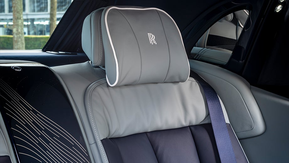 Rear seat headrest close-up of a Rolls-Royce Phantom