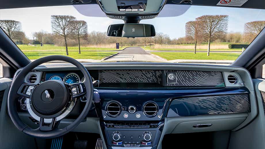 Interior dashboard view of a Rolls-Royce Phantom