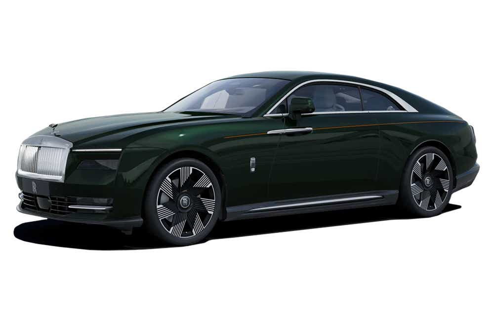 side view of a Dark Emerald Rolls-Royce Spectre