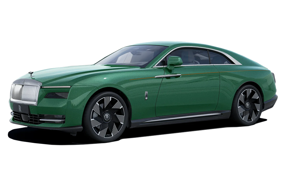 side view of a Fame Green Rolls-Royce Spectre