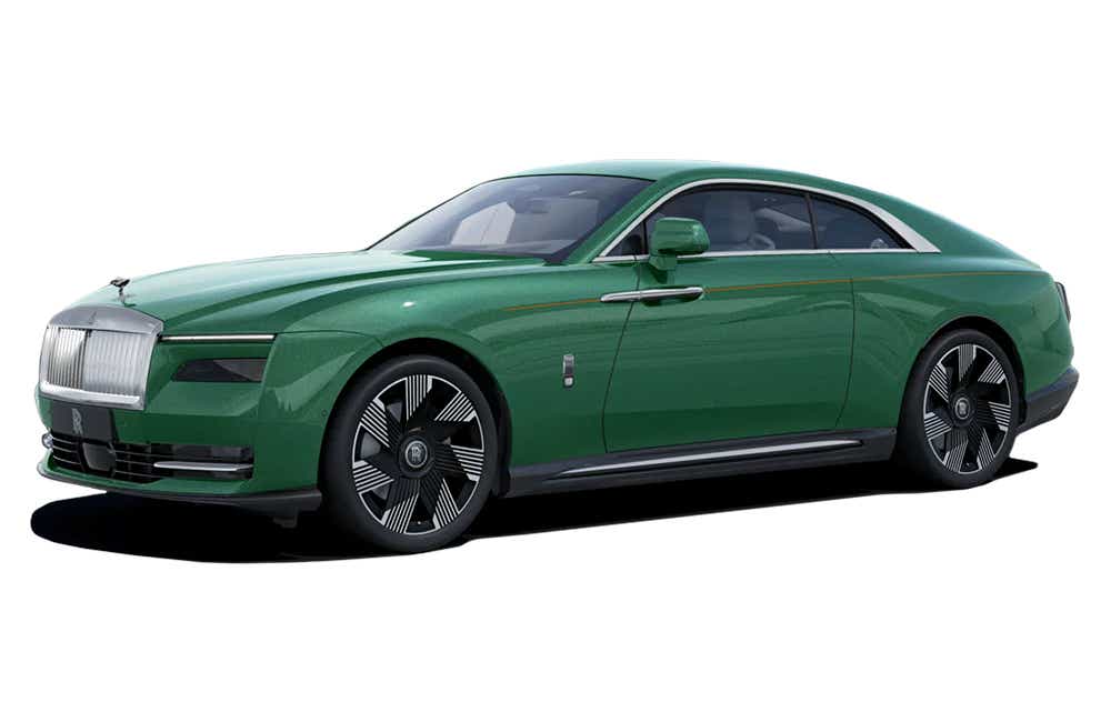 side view of a Fame Green Rolls-Royce Spectre