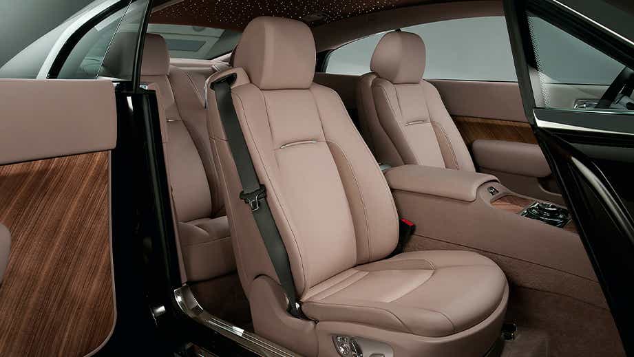 rear seat view of a Midnight Sapphire Rolls-Royce Wraith