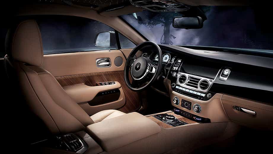 Interior dashboard view of a Rolls-Royce Wraith