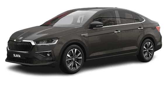 front three-quarter view of a Carbon Steel Skoda Slavia