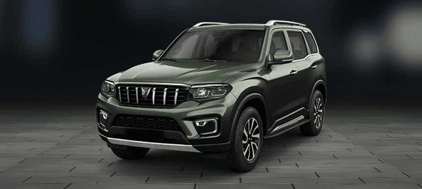 Front three-quarter view of a Deep Forest Mahindra Scorpio-N