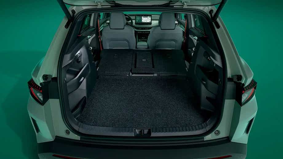 rear cargo area with seats folded of a Skoda Elroq