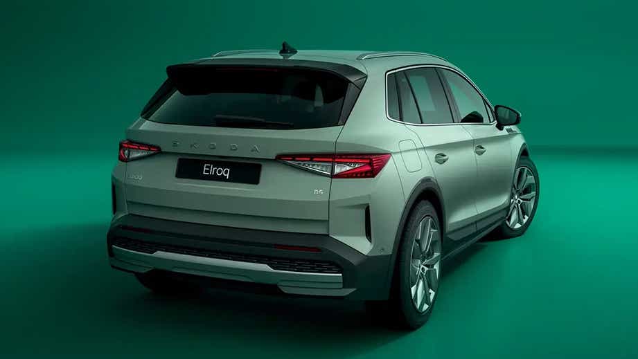 rear three-quarter view of a Skoda Elroq