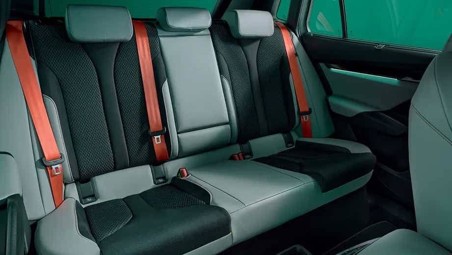 Rear seat view of a Skoda Elroq