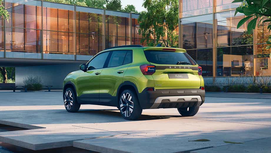 rear three-quarter of a Skoda Kylaq