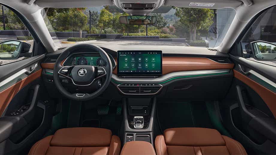 interior dashboard of a Toffee Brown Skoda Octavia Facelift