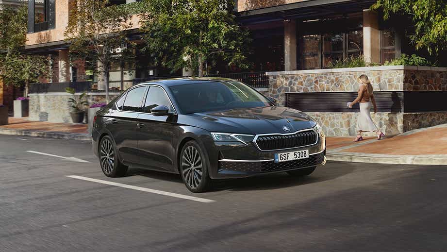 front three-quarter of a Toffee Brown Skoda Octavia Facelift