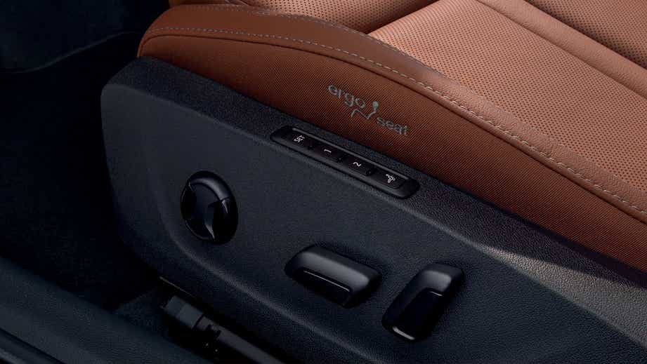 close-up of the seat controls on a Toffee Brown Skoda Octavia Facelift ergo seat