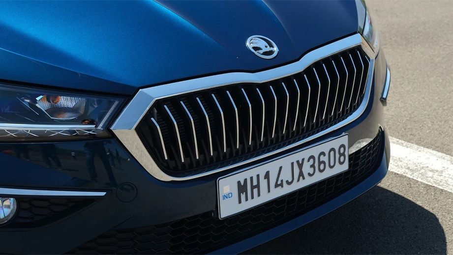 Front grille close-up of a Skoda Slavia