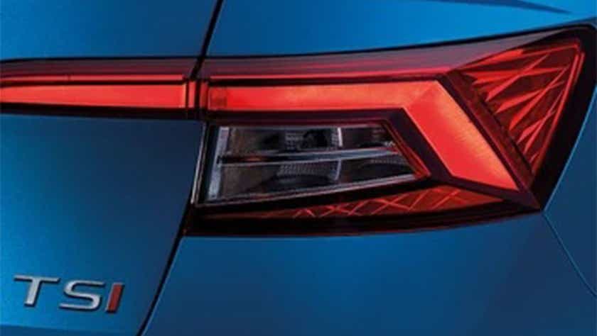 Close-up of the rear tail light of a Skoda Slavia