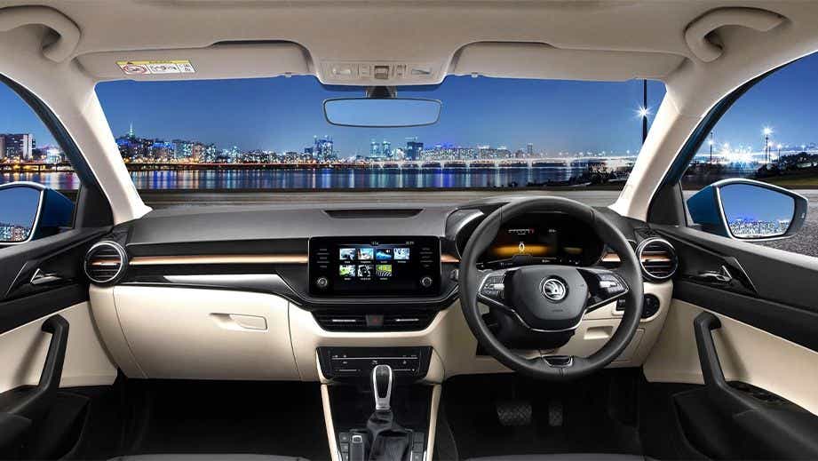 Interior dashboard view of a Skoda Slavia