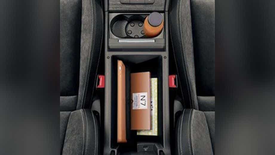Centre console storage area of a Skoda Superb