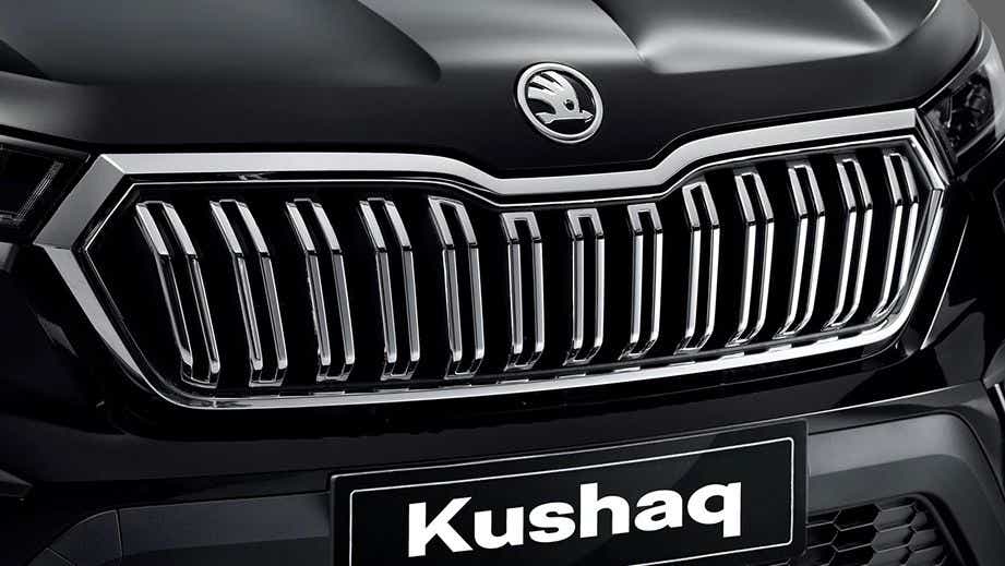 front grille close-up of a Skoda Kushaq