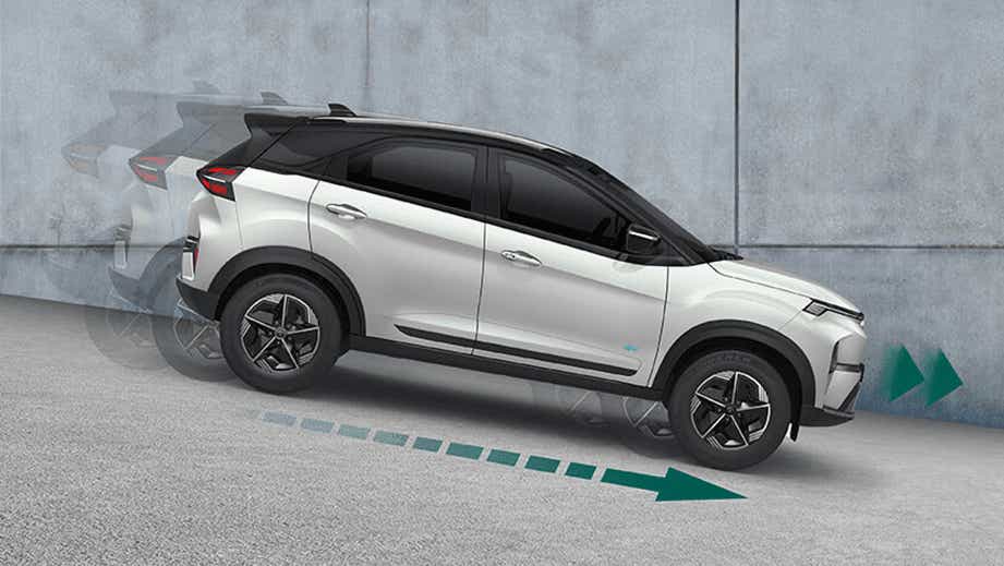 side view of a Tata Nexon EV moving up a slope