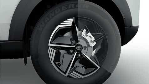 Close-up of a wheel of a Tata Nexon EV