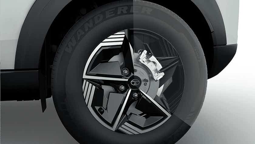 Close-up of a wheel of a Tata Nexon EV