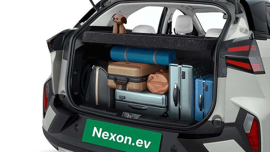 Boot space view of a Tata Nexon EV loaded with luggage