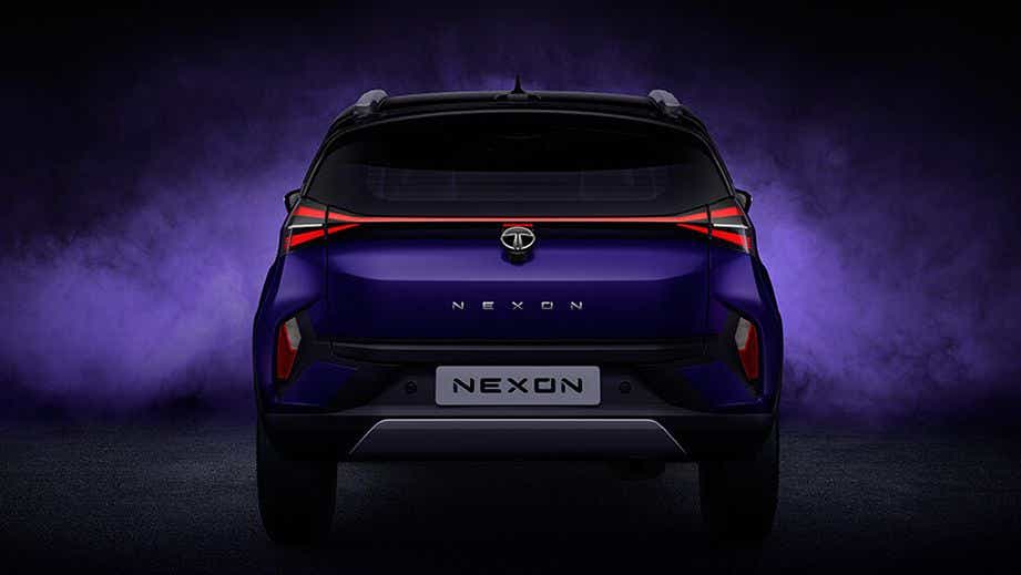 rear view of a Royal Blue Tata Nexon