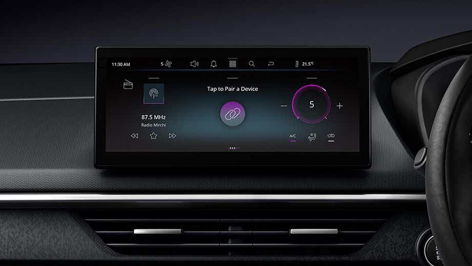 Interior dashboard touchscreen of a Tata Nexon