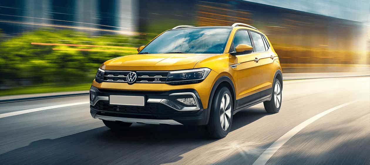 front three-quarter of a Volkswagen Taigun