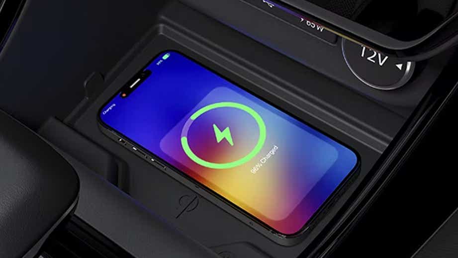 wireless charging pad with smartphone in a Tata Altroz